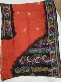 SKU0911 : Pure Chanderi Silk – Hand Batik Bengal Traditional - Dry Clean Only, Yes