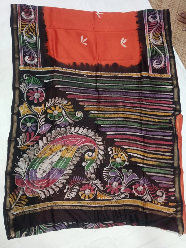 SKU0911 : Pure Chanderi Silk – Hand Batik Bengal Traditional - Dry Clean Only, Yes