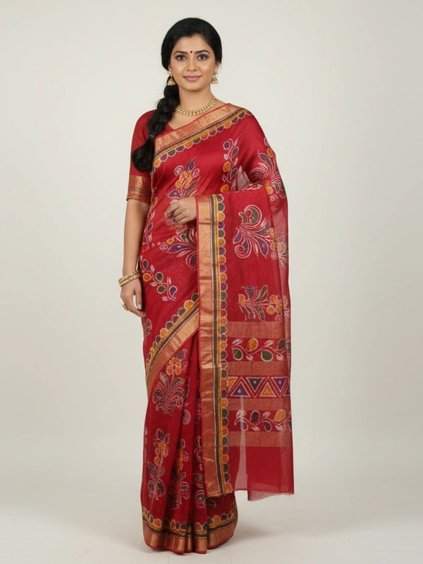 SKU0912 : Pure Chanderi Silk – Hand Batik Bengal Traditional - Dry Clean Only, Yes