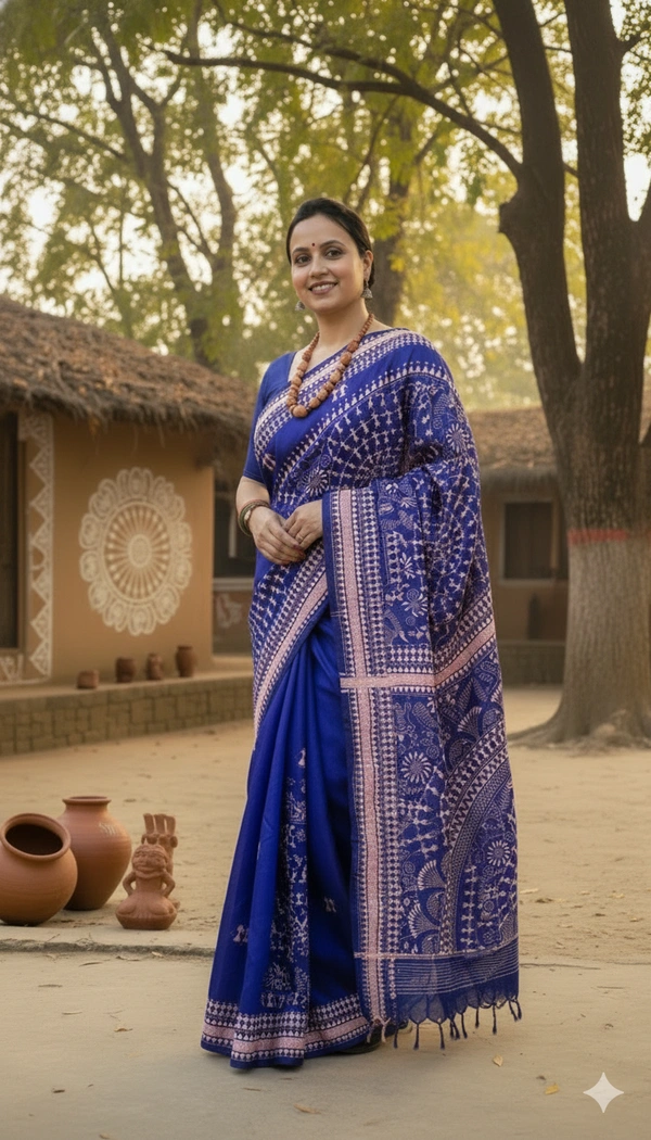 SKU1375 : Bangalore Silk Regular Kantha Stitch | Folk Motif - Dry Wash, Yes