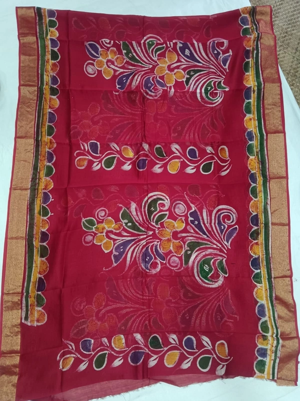 SKU0912 : Pure Chanderi Silk – Hand Batik Bengal Traditional - Dry Clean Only, Yes