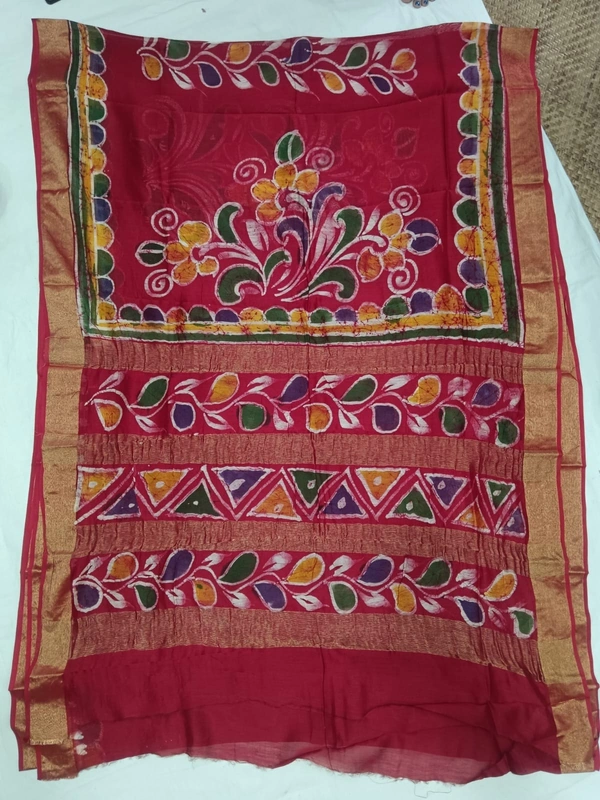 SKU0912 : Pure Chanderi Silk – Hand Batik Bengal Traditional - Dry Clean Only, Yes