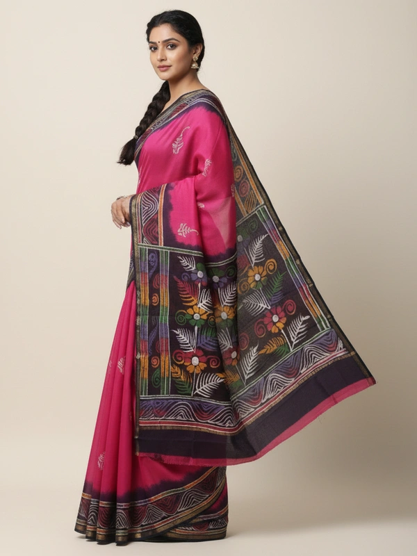 SKU0913 : Pure  Chanderi Silk – Hand Batik Bengal Traditional - Dry Clean Only, Yes