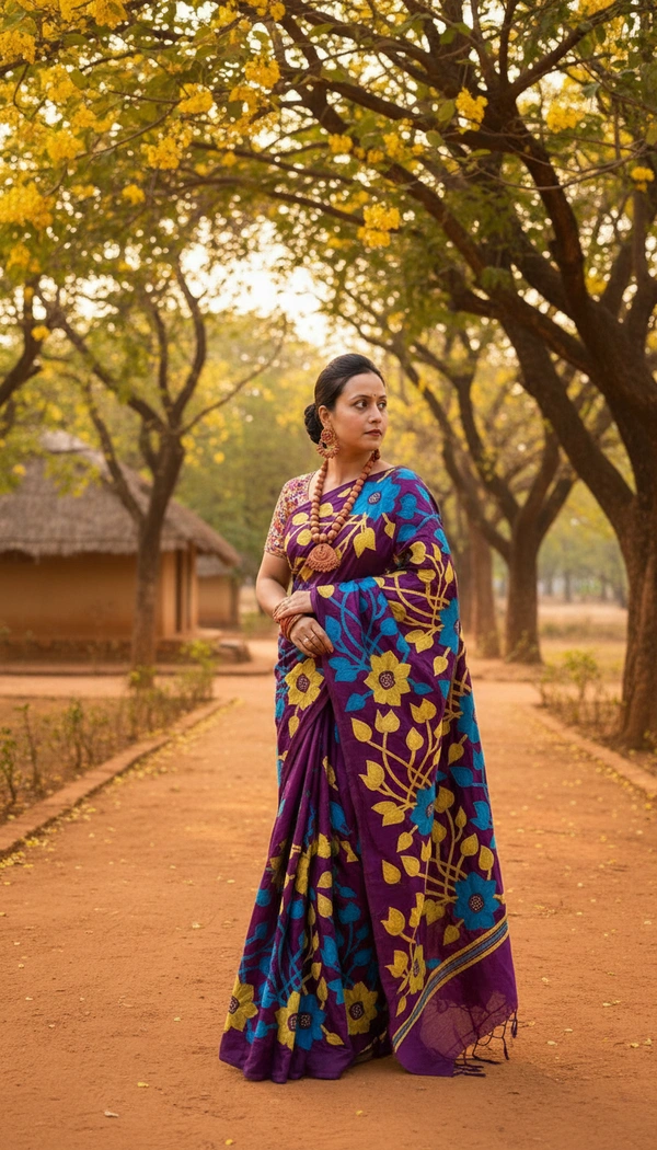 SKU1364 : Bangalore Silk Regular Kantha Stitch - Dry Wash, Yes