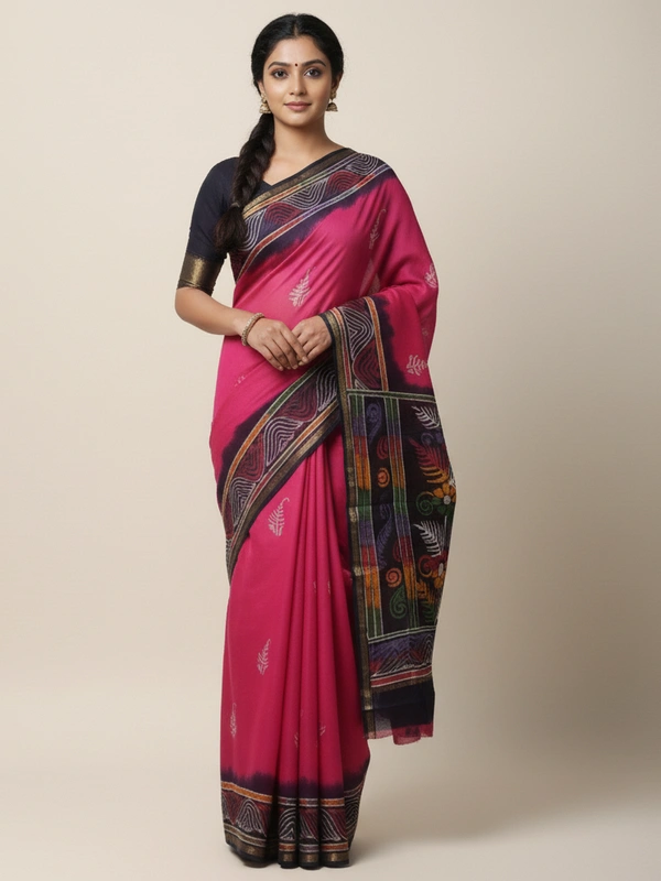 SKU0913 : Pure  Chanderi Silk – Hand Batik Bengal Traditional - Dry Clean Only, Yes