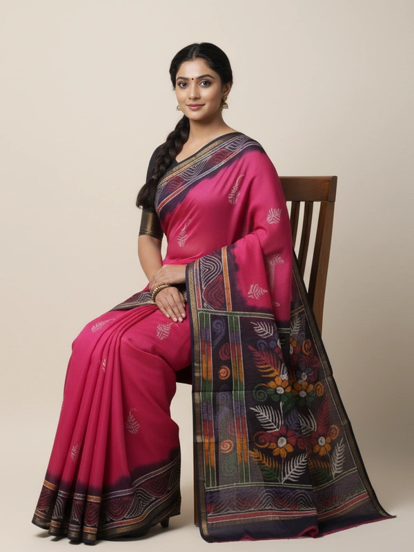 SKU0913 : Pure  Chanderi Silk – Hand Batik Bengal Traditional - Dry Clean Only, Yes