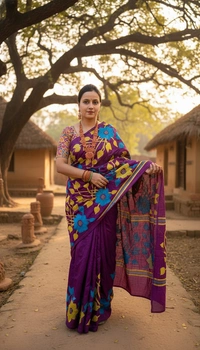 SKU1364 : Bangalore Silk Regular Kantha Stitch - Dry Wash, Yes