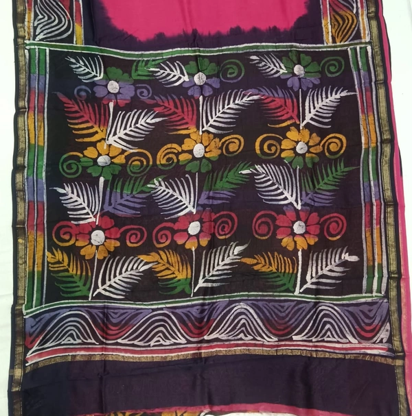 SKU0913 : Pure  Chanderi Silk – Hand Batik Bengal Traditional - Dry Clean Only, Yes