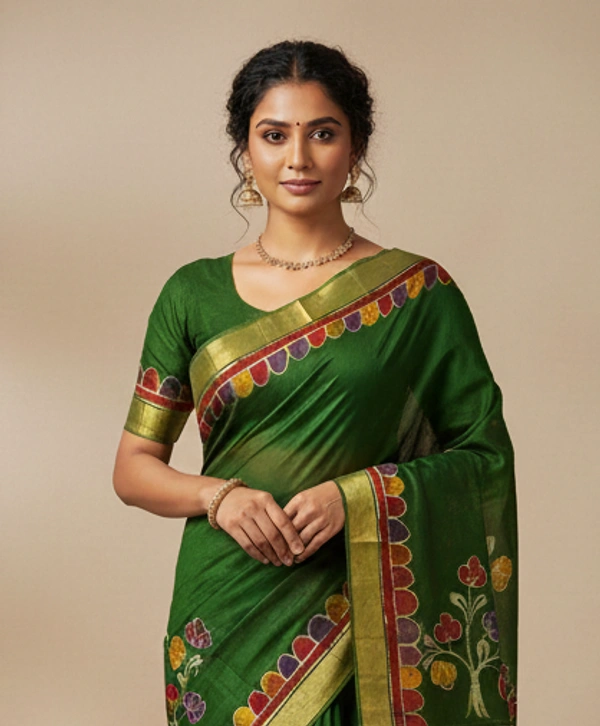 SKU0914 : Pure  Chanderi Silk – Hand Batik Bengal Traditional - Dry Clean Only, Yes