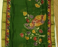 SKU0914 : Pure  Chanderi Silk – Hand Batik Bengal Traditional - Dry Clean Only, Yes