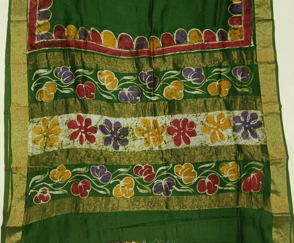 SKU0914 : Pure  Chanderi Silk – Hand Batik Bengal Traditional - Dry Clean Only, Yes