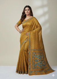 SKU0892 : Pure Silk Kantha Stitch Saree – Handcrafted Bengal - Kantha Stitch, Dry Clean Only, Yes
