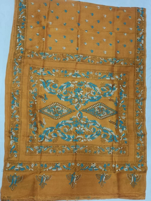 SKU0892 : Pure Silk Kantha Stitch Saree – Handcrafted Bengal - Kantha Stitch, Dry Clean Only, Yes