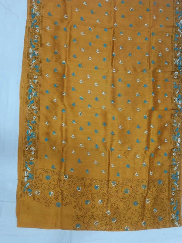 SKU0892 : Pure Silk Kantha Stitch Saree – Handcrafted Bengal - Kantha Stitch, Dry Clean Only, Yes