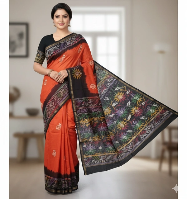 SKU0915 : Pure  Chanderi Silk – Hand Batik Bengal Traditional - Dry Clean Only, Yes