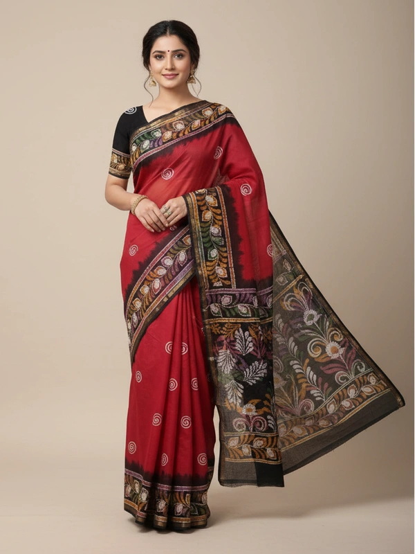 SKU0916 : Pure Chanderi Silk – Hand Batik Bengal Traditional - Dry Clean Only, Yes