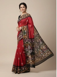 SKU0916 : Pure Chanderi Silk – Hand Batik Bengal Traditional - Dry Clean Only, Yes