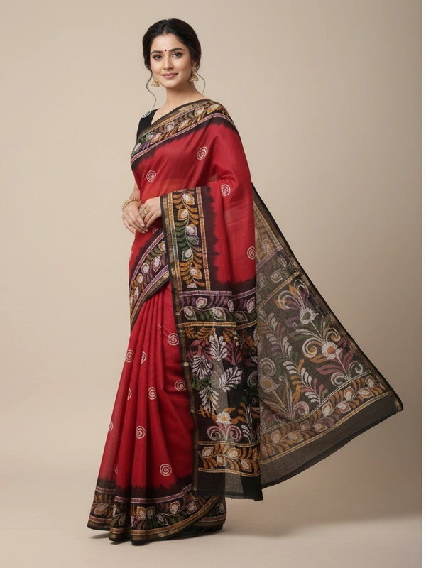 SKU0916 : Pure Chanderi Silk – Hand Batik Bengal Traditional - Dry Clean Only, Yes