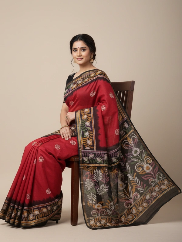 SKU0916 : Pure Chanderi Silk – Hand Batik Bengal Traditional - Dry Clean Only, Yes