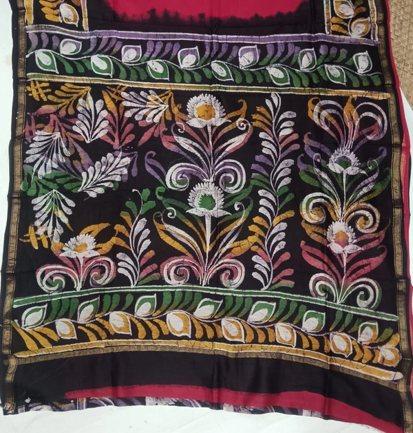 SKU0916 : Pure Chanderi Silk – Hand Batik Bengal Traditional - Dry Clean Only, Yes