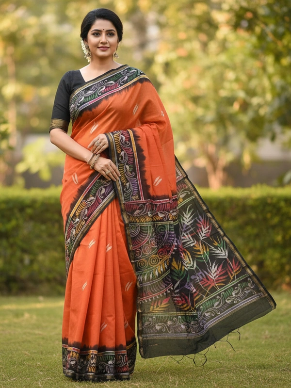 SKU0917 : Pure  Chanderi Silk – Hand Batik Bengal Traditional - Dry Clean Only, Yes