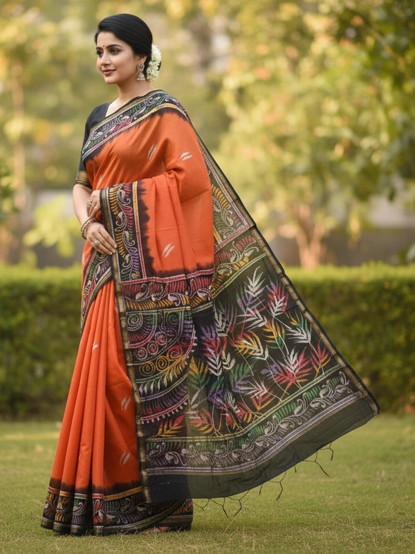 SKU0917 : Pure  Chanderi Silk – Hand Batik Bengal Traditional - Dry Clean Only, Yes