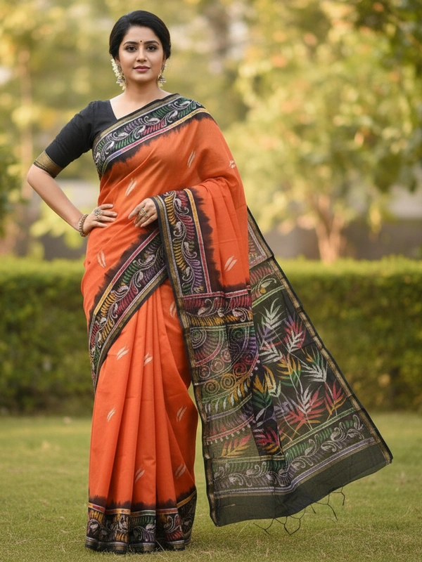 SKU0917 : Pure  Chanderi Silk – Hand Batik Bengal Traditional - Dry Clean Only, Yes