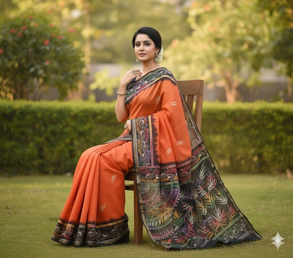 SKU0917 : Pure  Chanderi Silk – Hand Batik Bengal Traditional - Dry Clean Only, Yes