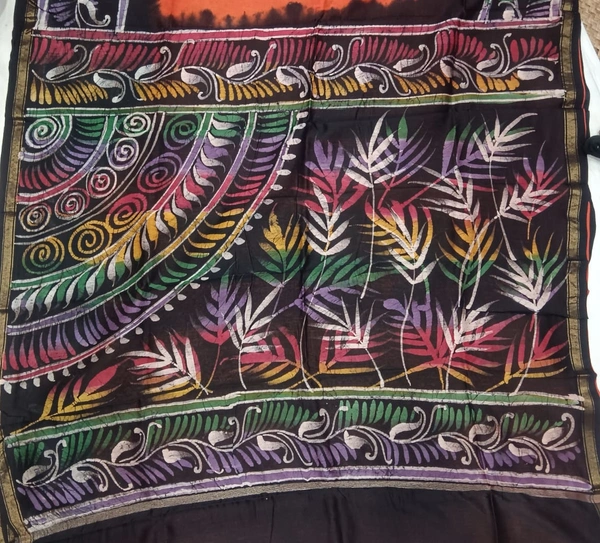 SKU0917 : Pure  Chanderi Silk – Hand Batik Bengal Traditional - Dry Clean Only, Yes