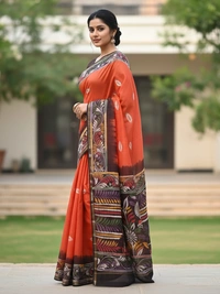 SKU0919 : Pure  Chanderi Silk – Hand Batik Bengal Traditional - Dry Clean Only, Yes