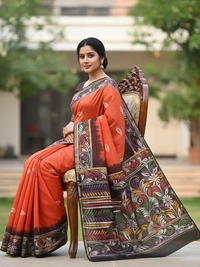 SKU0919 : Pure  Chanderi Silk – Hand Batik Bengal Traditional - Dry Clean Only, Yes