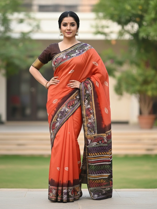 SKU0919 : Pure  Chanderi Silk – Hand Batik Bengal Traditional - Dry Clean Only, Yes