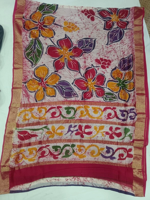 SKU0959 : Pure Chanderi Silk – Hand Batik Bengal Traditional - Dry Clean Only, Yes