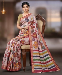 SKU0959 : Pure Chanderi Silk – Hand Batik Bengal Traditional - Dry Clean Only, Yes