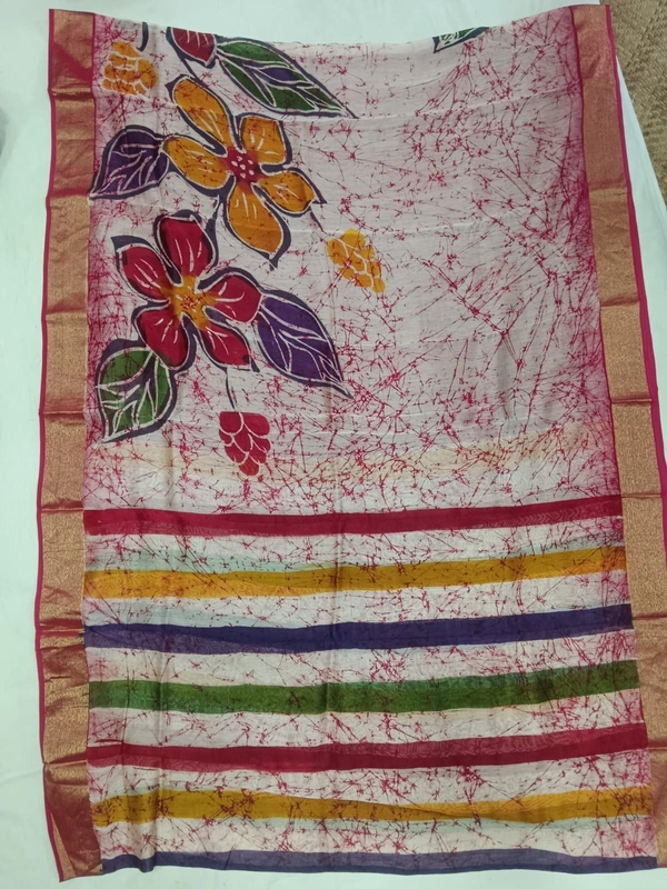 SKU0959 : Pure Chanderi Silk – Hand Batik Bengal Traditional - Dry Clean Only, Yes