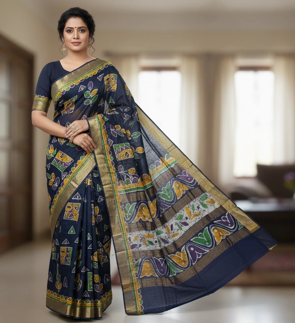 SKU0920 : Pure Chanderi Silk – Hand Batik Bengal Traditional - Dry Clean Only, Yes