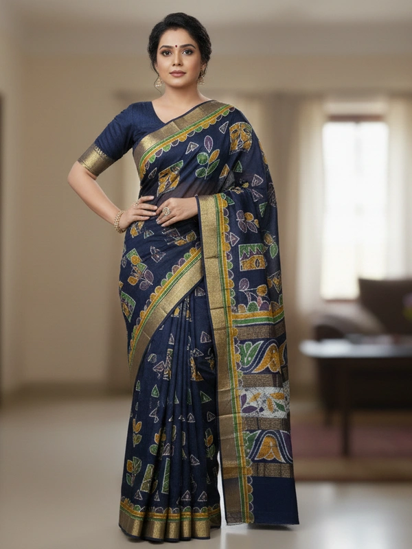 SKU0920 : Pure Chanderi Silk – Hand Batik Bengal Traditional - Dry Clean Only, Yes