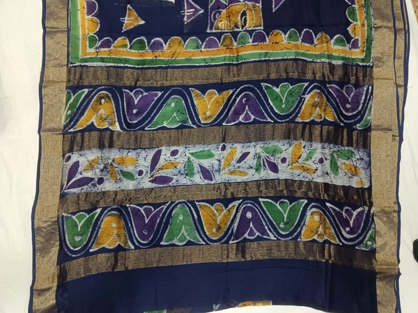 SKU0920 : Pure Chanderi Silk – Hand Batik Bengal Traditional - Dry Clean Only, Yes