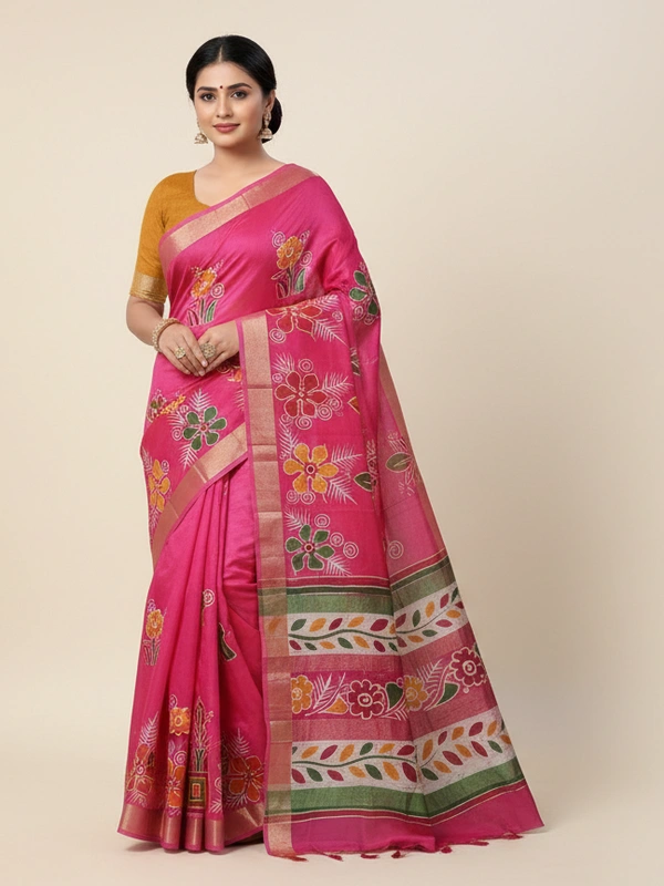 SKU0921 : Pure Chanderi Silk – Hand Batik Bengal Traditional - Dry Clean Only, Yes