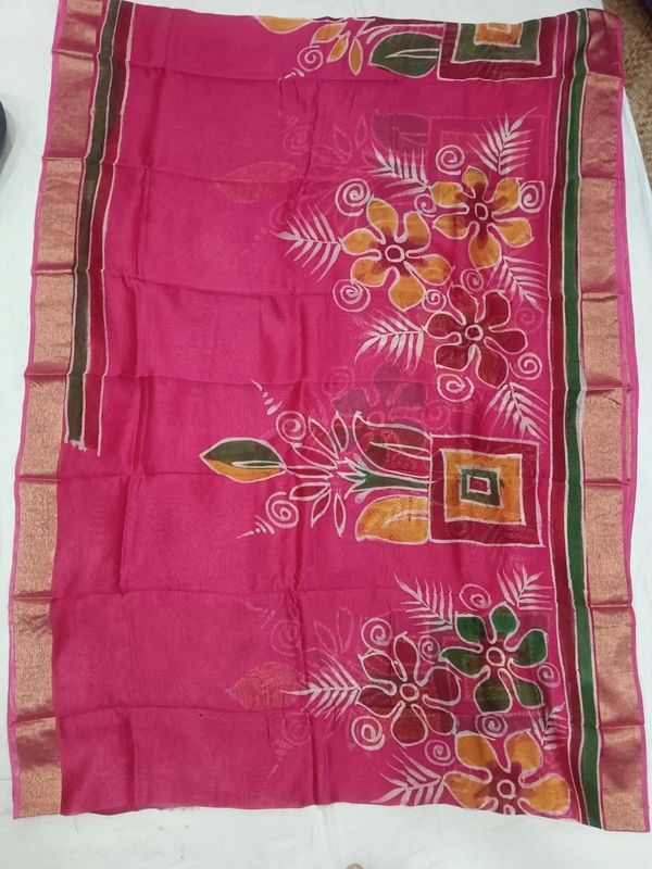 SKU0921 : Pure Chanderi Silk – Hand Batik Bengal Traditional - Dry Clean Only, Yes