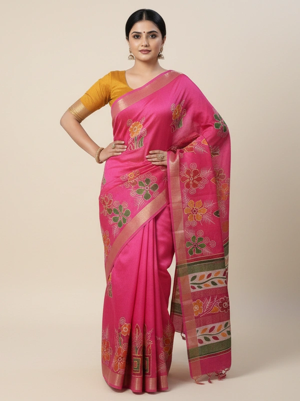 SKU0921 : Pure Chanderi Silk – Hand Batik Bengal Traditional - Dry Clean Only, Yes