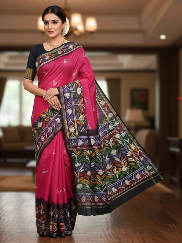 SKU0922 : Pure Chanderi Silk – Hand Batik Bengal Traditional - Dry Clean Only, Yes