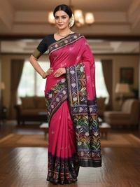 SKU0922 : Pure Chanderi Silk – Hand Batik Bengal Traditional - Dry Clean Only, Yes