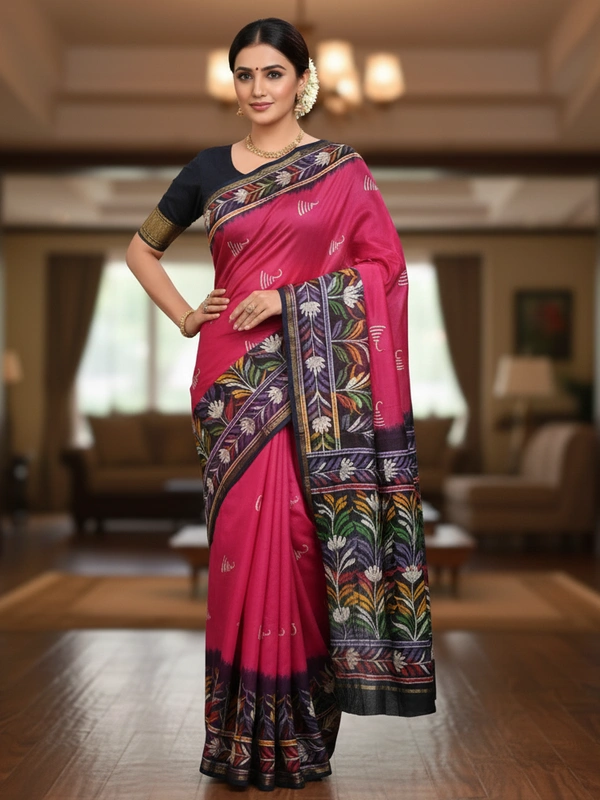 SKU0922 : Pure Chanderi Silk – Hand Batik Bengal Traditional - Dry Clean Only, Yes