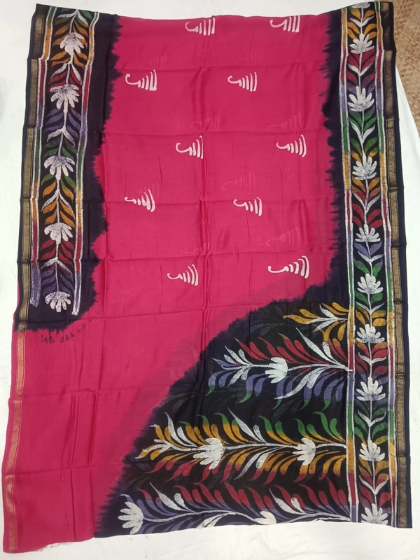 SKU0922 : Pure Chanderi Silk – Hand Batik Bengal Traditional - Dry Clean Only, Yes