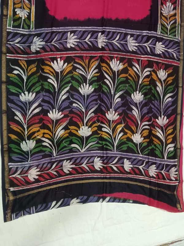 SKU0922 : Pure Chanderi Silk – Hand Batik Bengal Traditional - Dry Clean Only, Yes