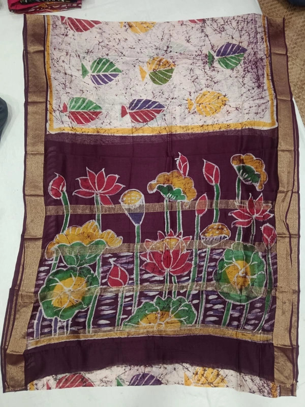 SKU0923 : Pure Chanderi Silk – Hand Batik Bengal Traditional - Dry Clean Only, Yes