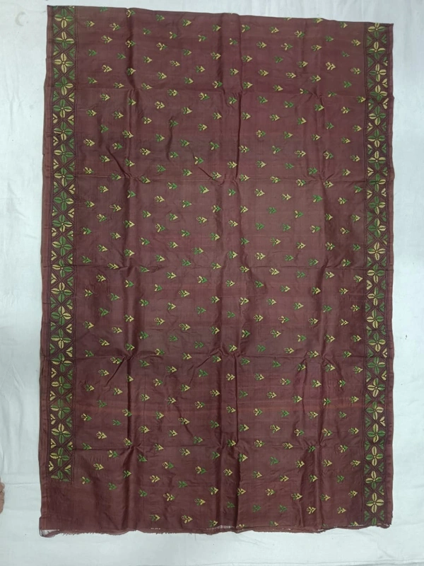 SKU0893 : Pure Silk Kantha Stitch Saree – Handcrafted Bengal - Kantha Stitch, Dry Clean Only, Yes