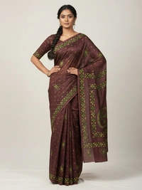 SKU0893 : Pure Silk Kantha Stitch Saree – Handcrafted Bengal - Kantha Stitch, Dry Clean Only, Yes