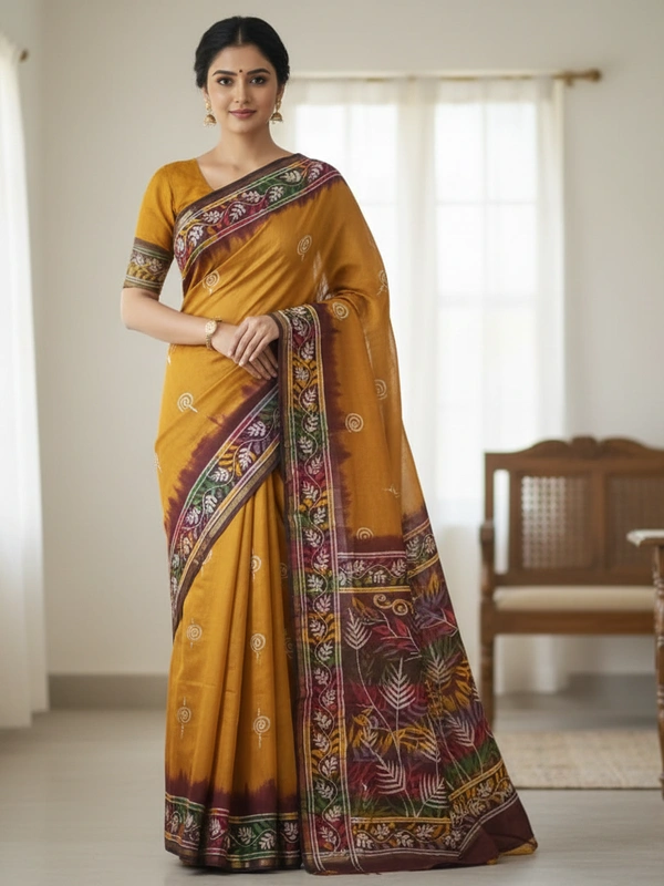 SKU0924 : Pure Chanderi Silk – Hand Batik Bengal Traditional - Dry Clean Only, Yes